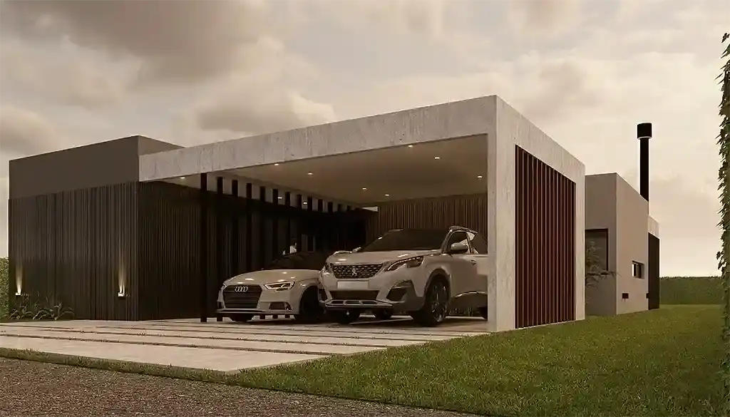 Render de vivienda proyectada por PADOVA Estudio, vista exterior