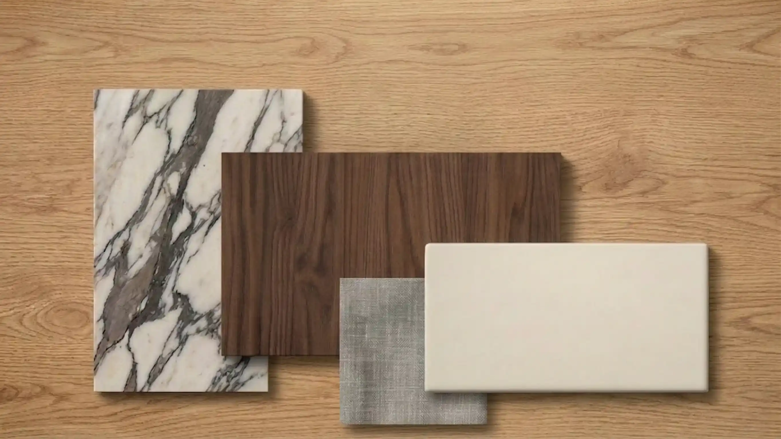 Moodboard de materiales para renovación de baño: mármol, madera, lino y laca, PADOVA Estudio